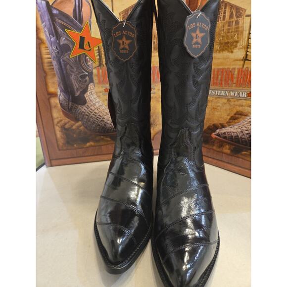LOS ALTOS MEN BLACK GENUINE EEL WESTERN COWBOY BOOT J-TOE 1990805 EE+